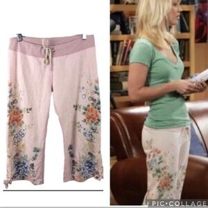 Y2K lucky brand sweatpant L capri ruched leg low rise floral print vintage boho